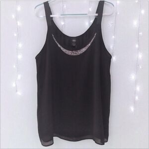 G&T | Black Double Layer Cami Top with Crystal Embellishments